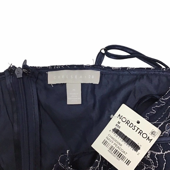 Chelsea28 Lace Sweetheart Sheath Midi Cocktail Dress Women's M Navy Metallic - Picture 5 of 5